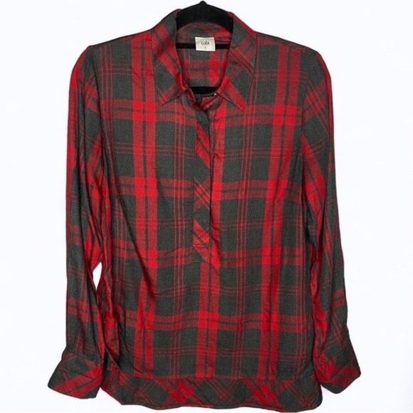 Cabi Cunningham Red Plaid Popover Button Up Shirt Size Medium - Picture 3 of 6
